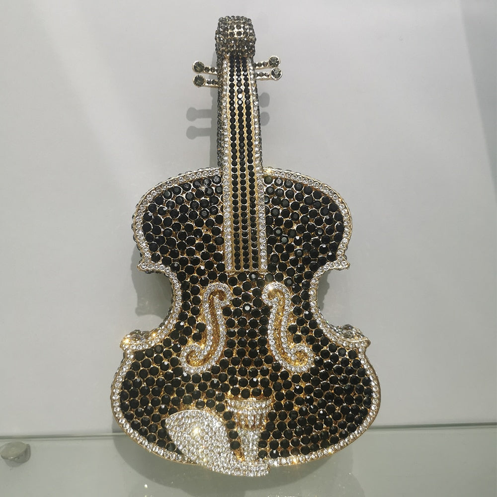 Muschibitch Crystal Violin Clutch – Luxus Designer Kristall Abendtasche