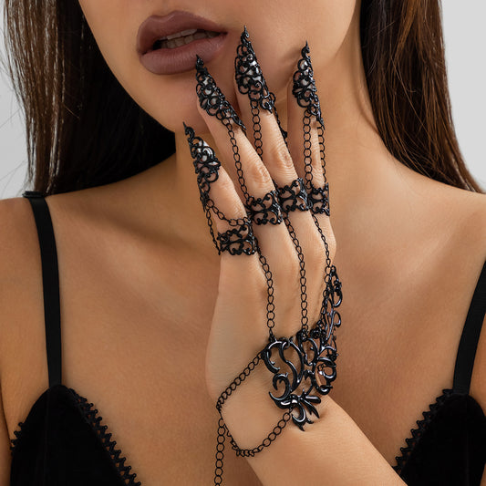 Gothic Finger Armor Bracelet – Nagelring Kette Punk Schmuck Gold & schwarz