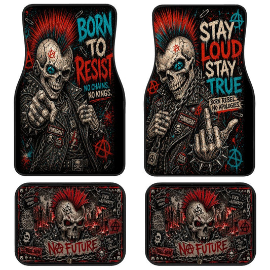 Punk Auto Fußmatten, Punkgraf Automatten Set, Gothic Auto Deko, No Future Fußmatten, 4-teiliges Car Mat Set