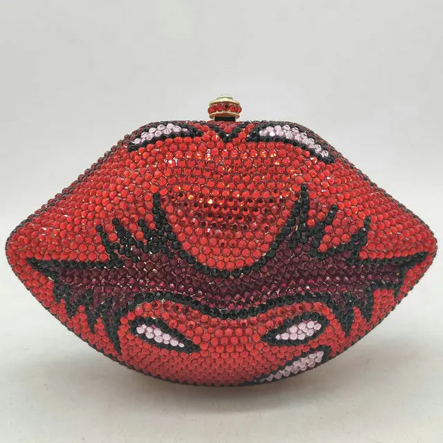 Muschibitch Crystal Lips Clutch – Rhinestone Designer Abendtasche