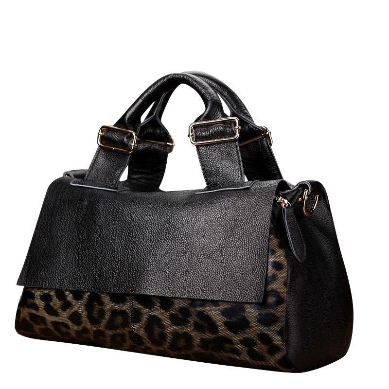 Muschibitch Leopard Leather Boston Bag – Luxus Echtleder Handtasche