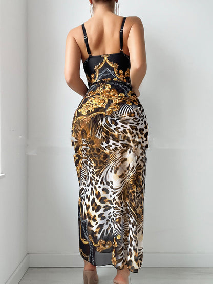 Muschibitch Luxus Badeanzug mit Rock, Glamour Barock Animal Print Leopard Designer Bademode