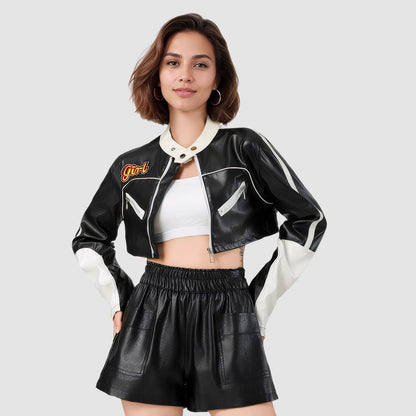 Muschibitch Cropped Vegan Leather Jacket – Sexy Biker Jacke Streetstyle