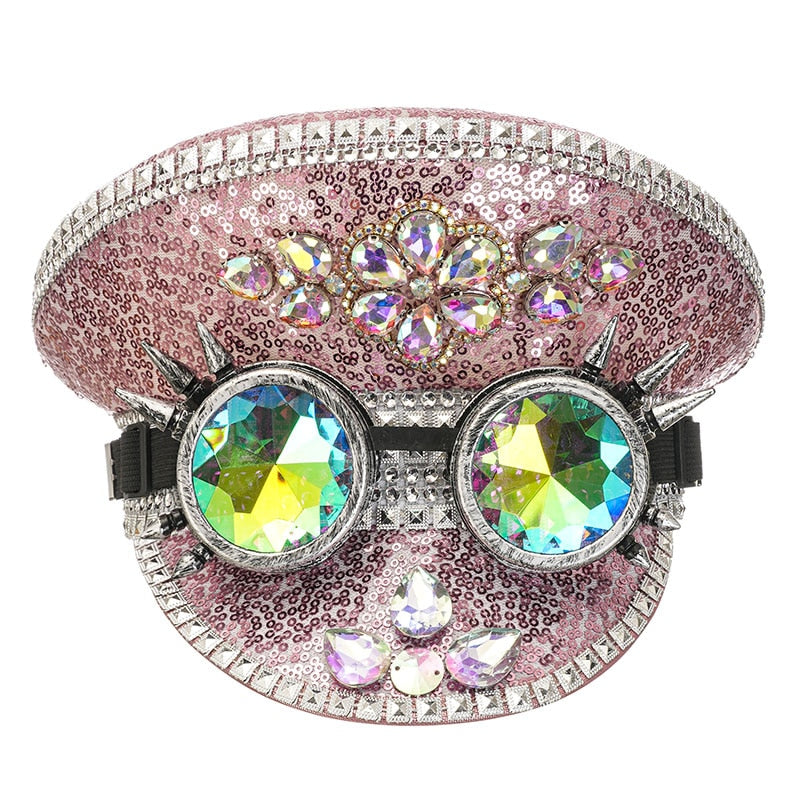 Muschibitch Luxus Rave Cap – Rhinestone Steampunk Party Hat