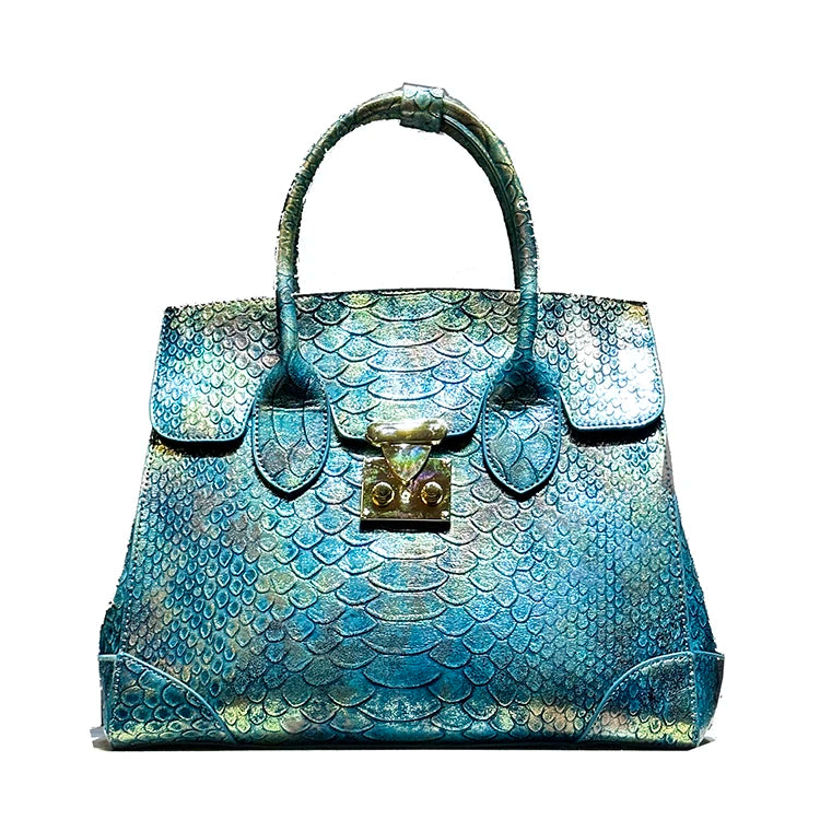 Punkgräfin Luxury Snake Print Designer Handbag – Turquoise Python Leather