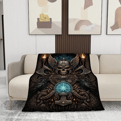 Gothicbro Keltische Flanelldecke Walhalla-Wächter mit nordischen Kriegerschädel und Thorshammer