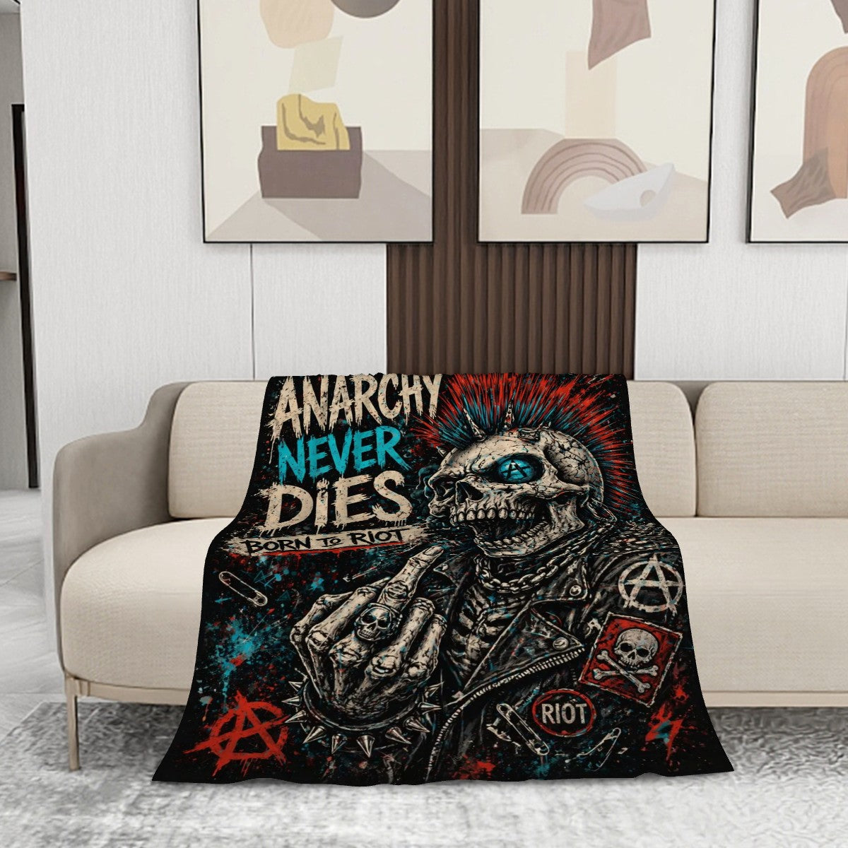 Punk Flanelldecke Decke ANARCHY NEVER DIES Kuscheldecke – Punkgraf Rebel Blanket
