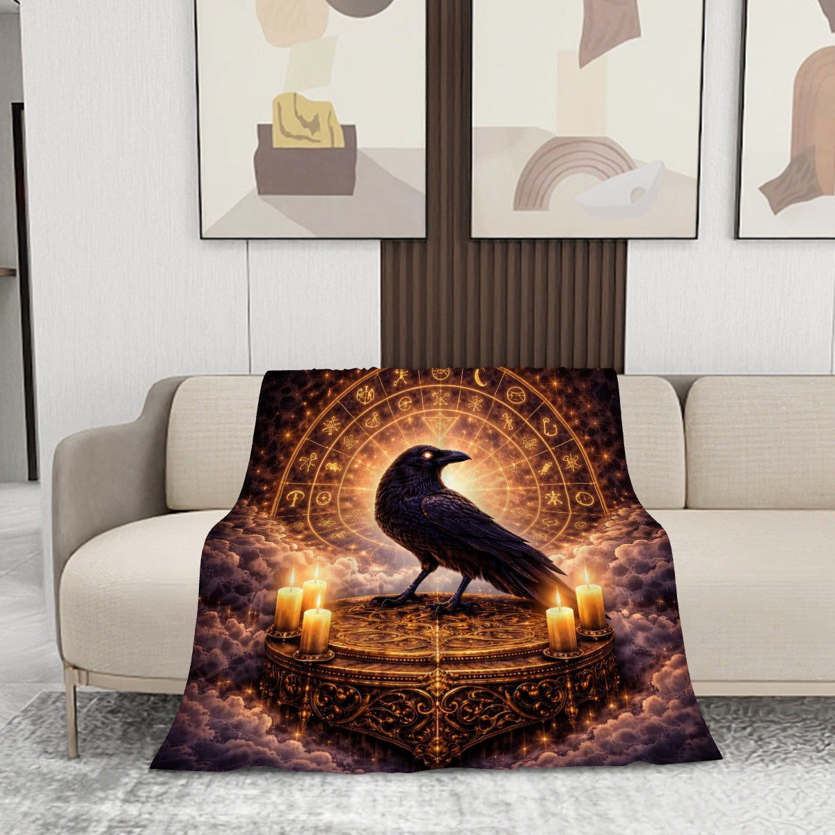 Gothicbro Kuscheldecke „Rabenorakel“ – Mystische Flanelldecke im Gothic-Stil