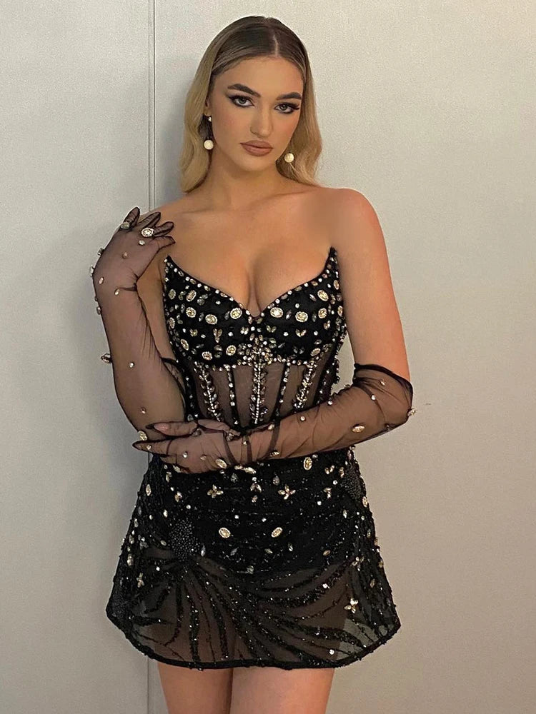 Muschibitch Crystal Dress mit Corsagenlook und Glamour-Finish
