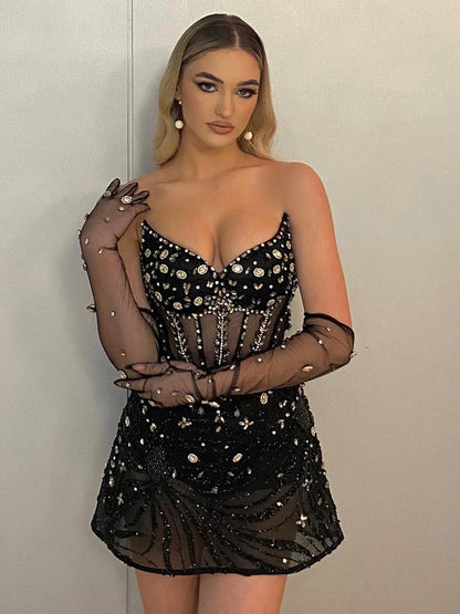 Muschibitch Crystal Dress mit Corsagenlook und Glamour-Finish