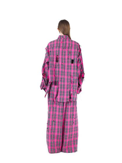 Punkgräfin Pink Punk Rock Set – Destroyed Checkered Shirt & Pants