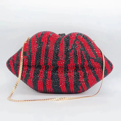Punkgräfin Kristall Lippen Clutch Tasche - Luxus Designer Abendtasche