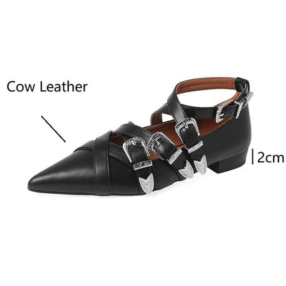 Punkgräfin Buckle Flats – Punk Leder Ballerinas mit Metall Schnallen