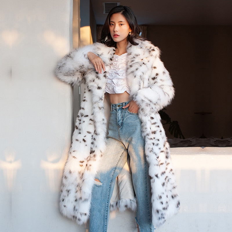 Muschibitch Snow Leopard Faux Fur Coat – Luxury Winter Mantel