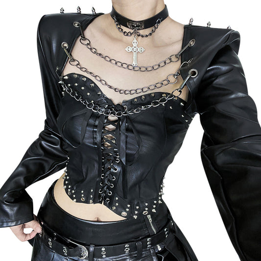Punkgräfin Gothic Leather Crop Jacket – Punk Designer Bolero