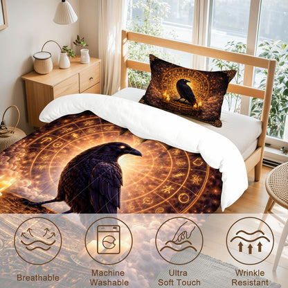 Gothic Bettwäsche mit Rabe, Tierkreis & Kerzenlicht, mystisches okkultes Twin Comforter Set