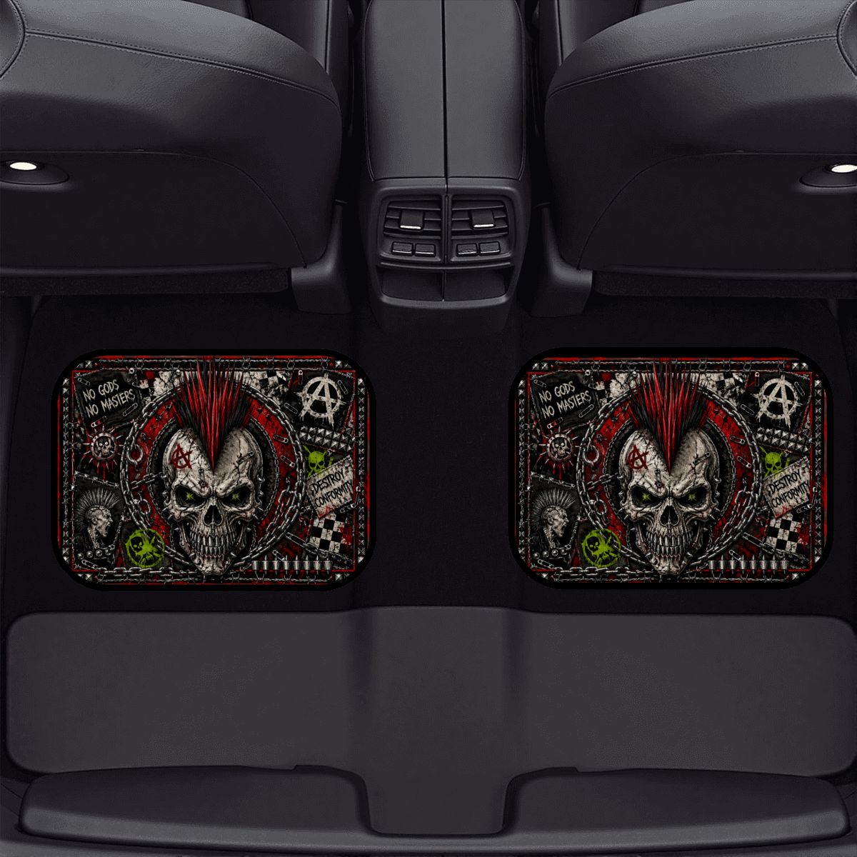 Punk Auto Fußmatten 2er Set Rücksitzmatten NO GODS NO MASTERS Rear Floor Mats, Automatten, Punkgraf Auto Deko