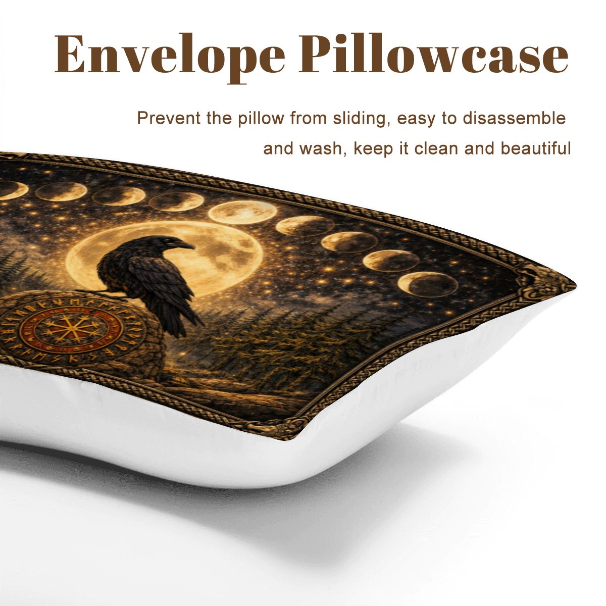 Gothic Bettwäsche mit Rabe auf Wikinger Runenstein, mystisches Comforter Set