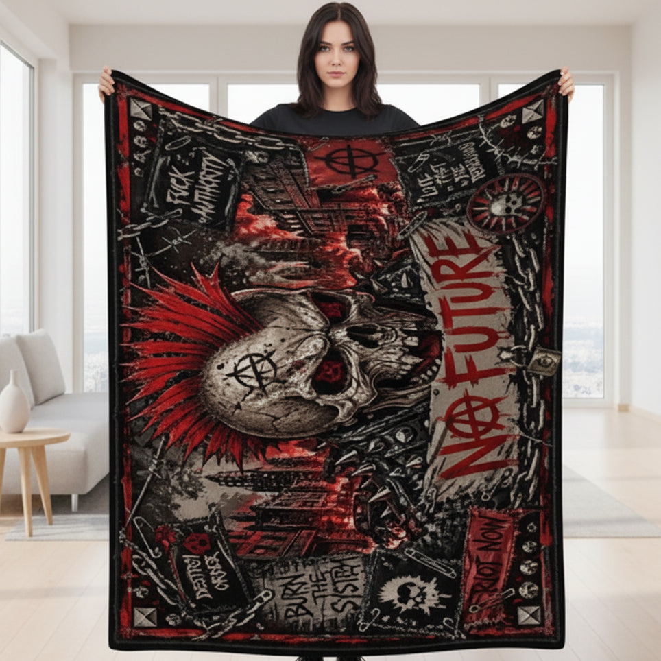 Punk Kuscheldecke, No Future Decke, Punkgraf Flanell Blanket, rebellische Sofadecke - Anarchie Design
