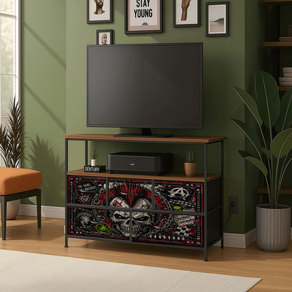 Punk TV Lowboard TV Stand, Designer Sideboard NO GODS NO MASTERS Steckdosenleiste & USB-Ports