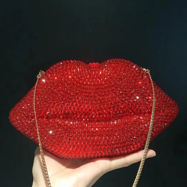 Punkgräfin Kristall Lippen Clutch Tasche - Luxus Designer Abendtasche