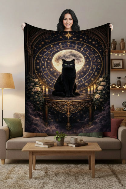 Gothicbro Kuscheldecke „Black Moon Familiar“ – Mystische Flanelldecke im Gothic-Stil
