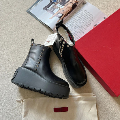 Punkgräfin Nieten Platform Boots – Gothic Punk Leder Stiefeletten Damen