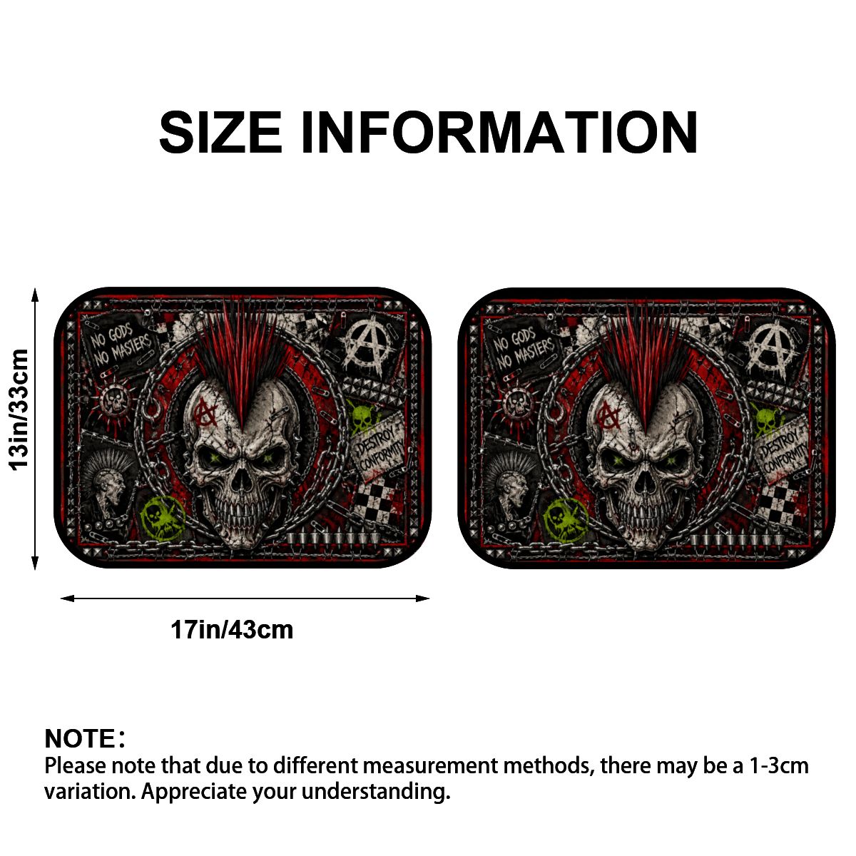 Punk Auto Fußmatten 2er Set Rücksitzmatten NO GODS NO MASTERS Rear Floor Mats, Automatten, Punkgraf Auto Deko