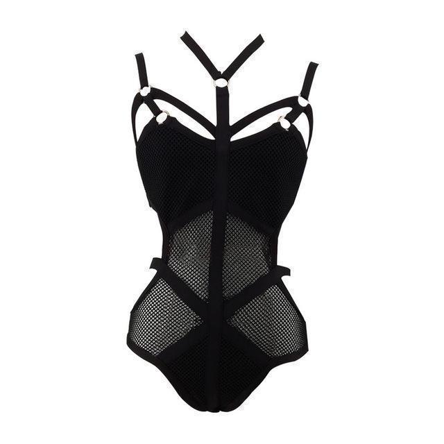 Punkgräfin figurbetonter Gothic Monokini, Sexy Punk Badeanzug Damen