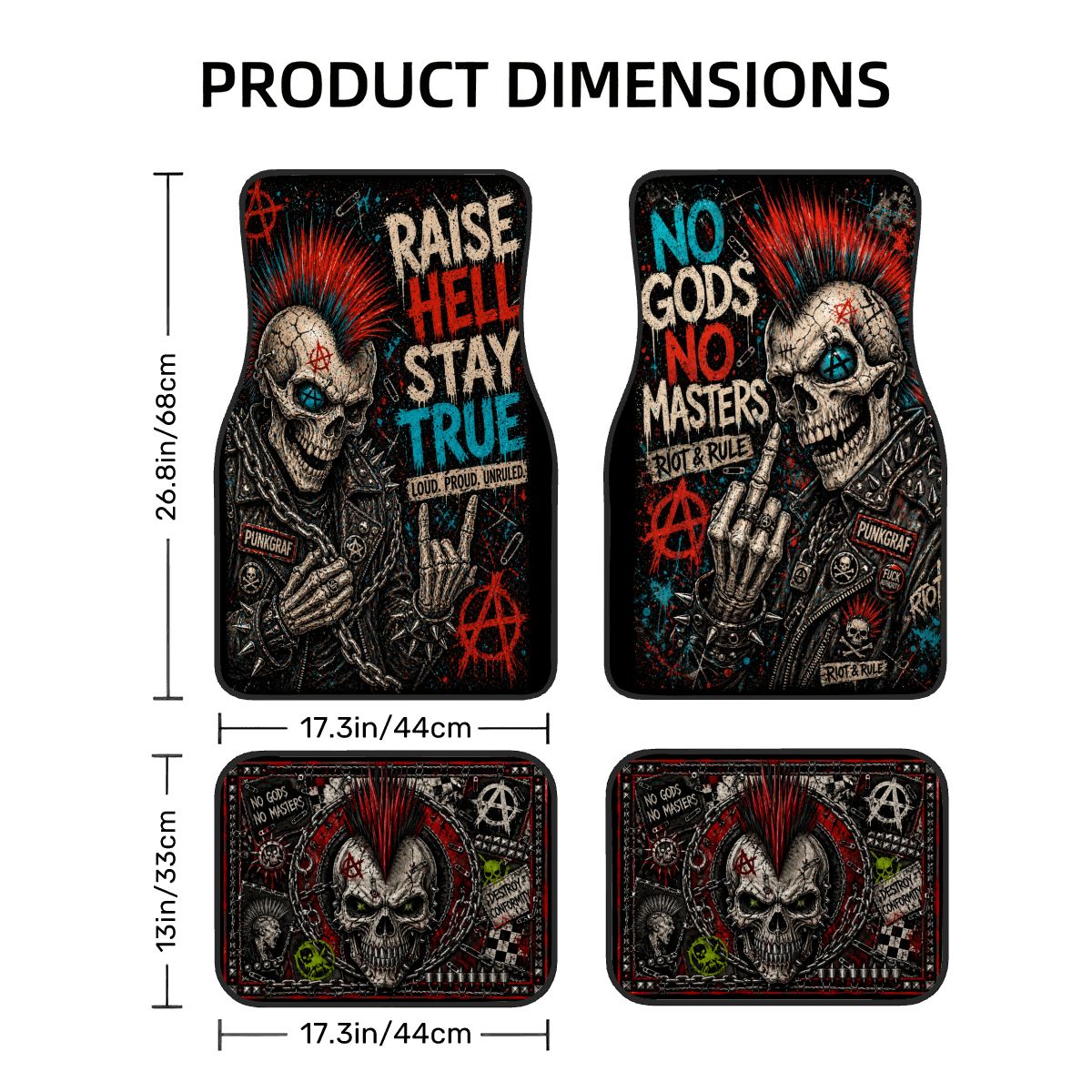 Punk Auto Fußmatten, Punkgraf Automatten Set NO GODS NO MASTERS Fußmatten, 4-teiliges Car Mat Set