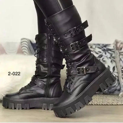 Punkgräfin Punk Gothic Platform Boots Damen – Biker Schnallen Designer Boots