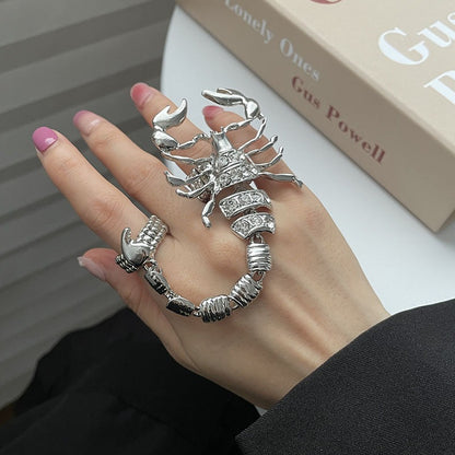Skorpion Finger Ring mit Kette – Punk Statement Scorpion Ring Gold Silber Damen