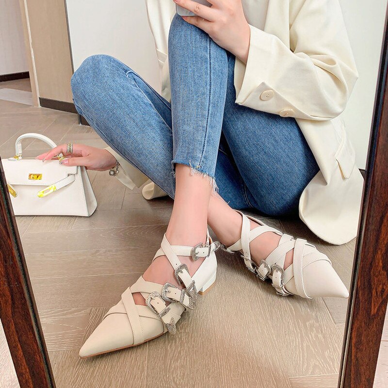 Punkgräfin Buckle Flats – Punk Leder Ballerinas mit Metall Schnallen