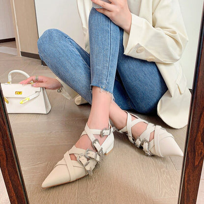 Punkgräfin Buckle Flats – Punk Leder Ballerinas mit Metall Schnallen
