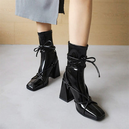 Punkgräfin Gladiator Boots Damen – Punk Designer Ankle Boots mit Blockabsatz