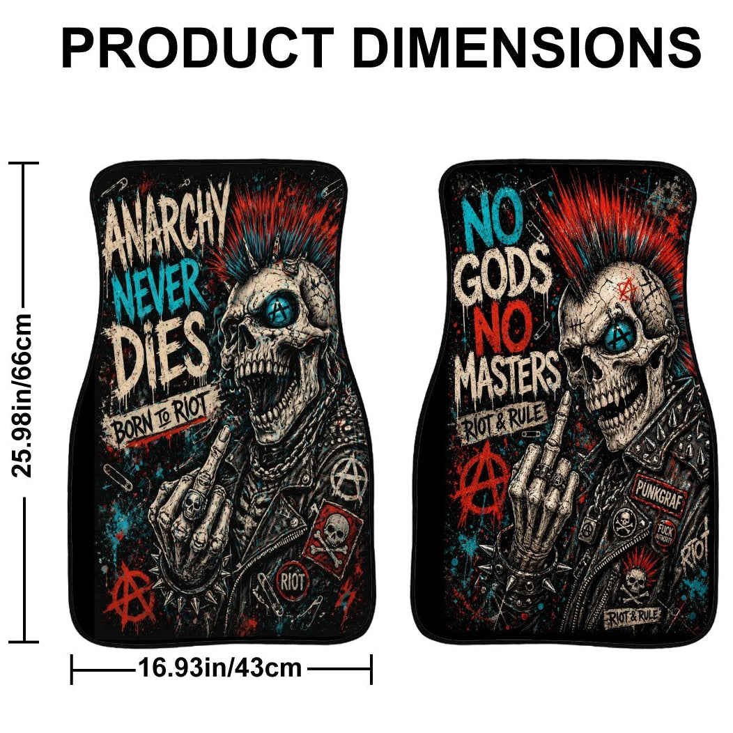 Punk Auto Fußmatten 2er Set Frontmatten, ANARCHY NEVER DIES - NO GODS NO MASTERS Automatten