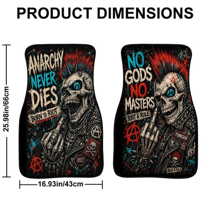 Punk Auto Fußmatten 2er Set Frontmatten, ANARCHY NEVER DIES - NO GODS NO MASTERS Automatten
