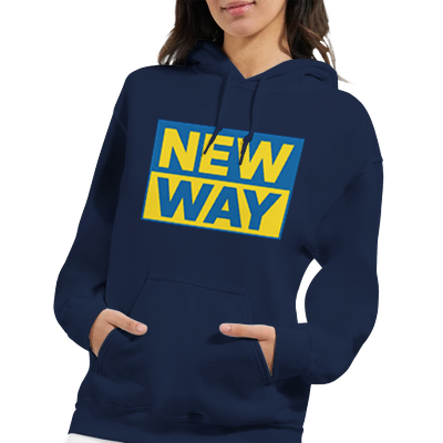 New Way Hoodie Blau/Gelb, Punk Statement Minimal Streetwear von Punkgraf