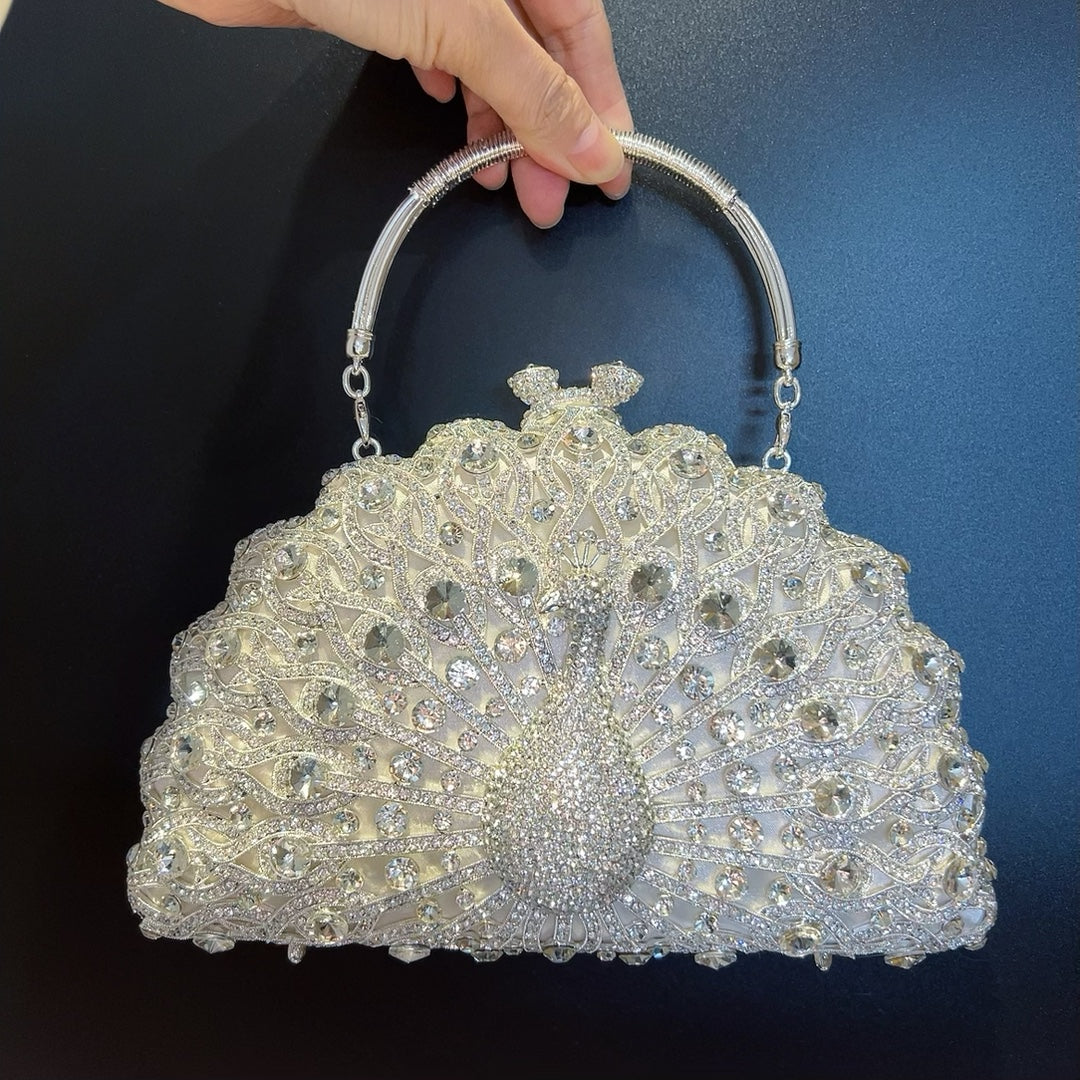 Muschibitch Peacock Crystal Clutch – Luxury Rhinestone Evening Bag Designer