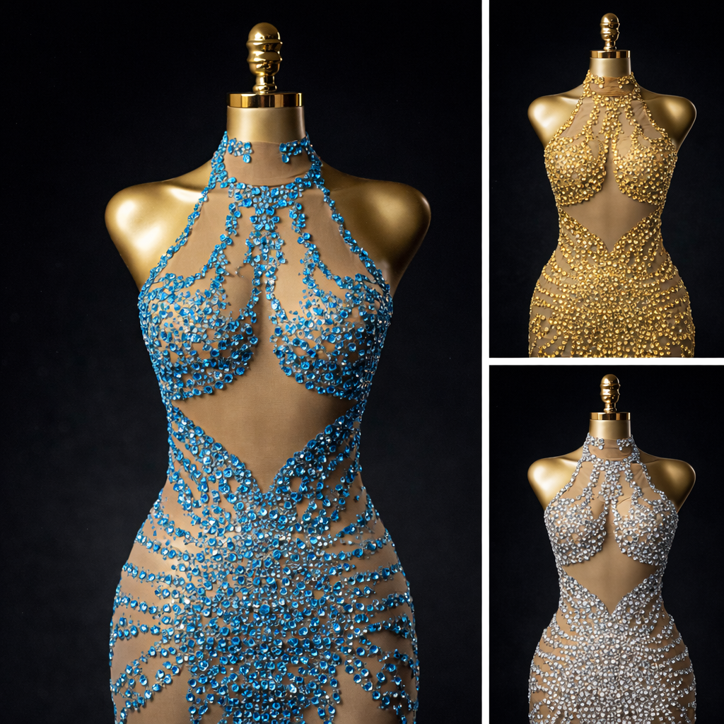 Muschibitch Sexy Strass Kleid Transparent – Mesh Club Glitzer Party Mini Dress
