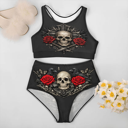 Punkgräfin High Waist Punk Bikini - Bad Gothic Dark Romance Totenkopf Rosen
