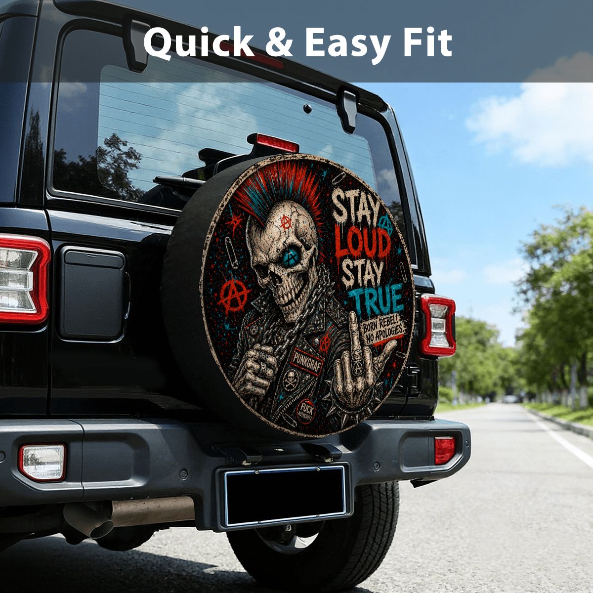 Punkgraf Reserveradabdeckung Offroad SUV Ersatzrad Cover mit Punk Skull Motiv Reifenabdeckung
