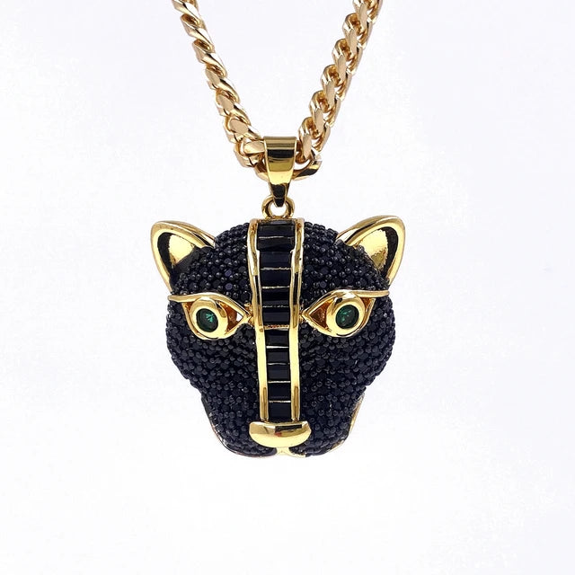 Muschibitch Leopard Head Pendant Necklace – Hip Hop Luxus Gold Kette