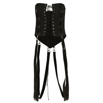 Muschibitch Corsage Gothic Set, sexy 3 Teiler - Crop Jacke mit Harness Look