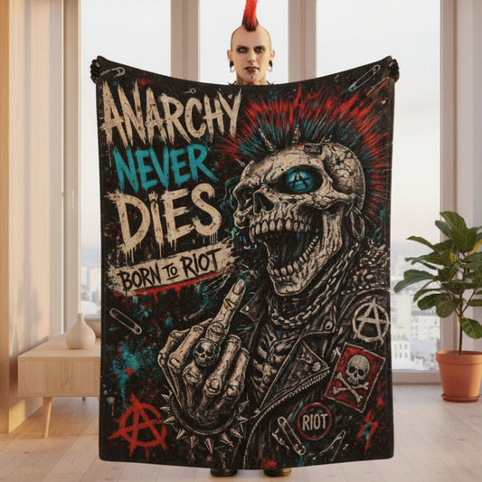 Punk Flanelldecke Decke ANARCHY NEVER DIES Kuscheldecke – Punkgraf Rebel Blanket