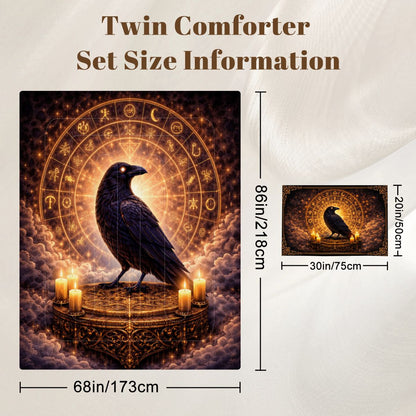 Gothic Bettwäsche mit Rabe, Tierkreis & Kerzenlicht, mystisches okkultes Twin Comforter Set