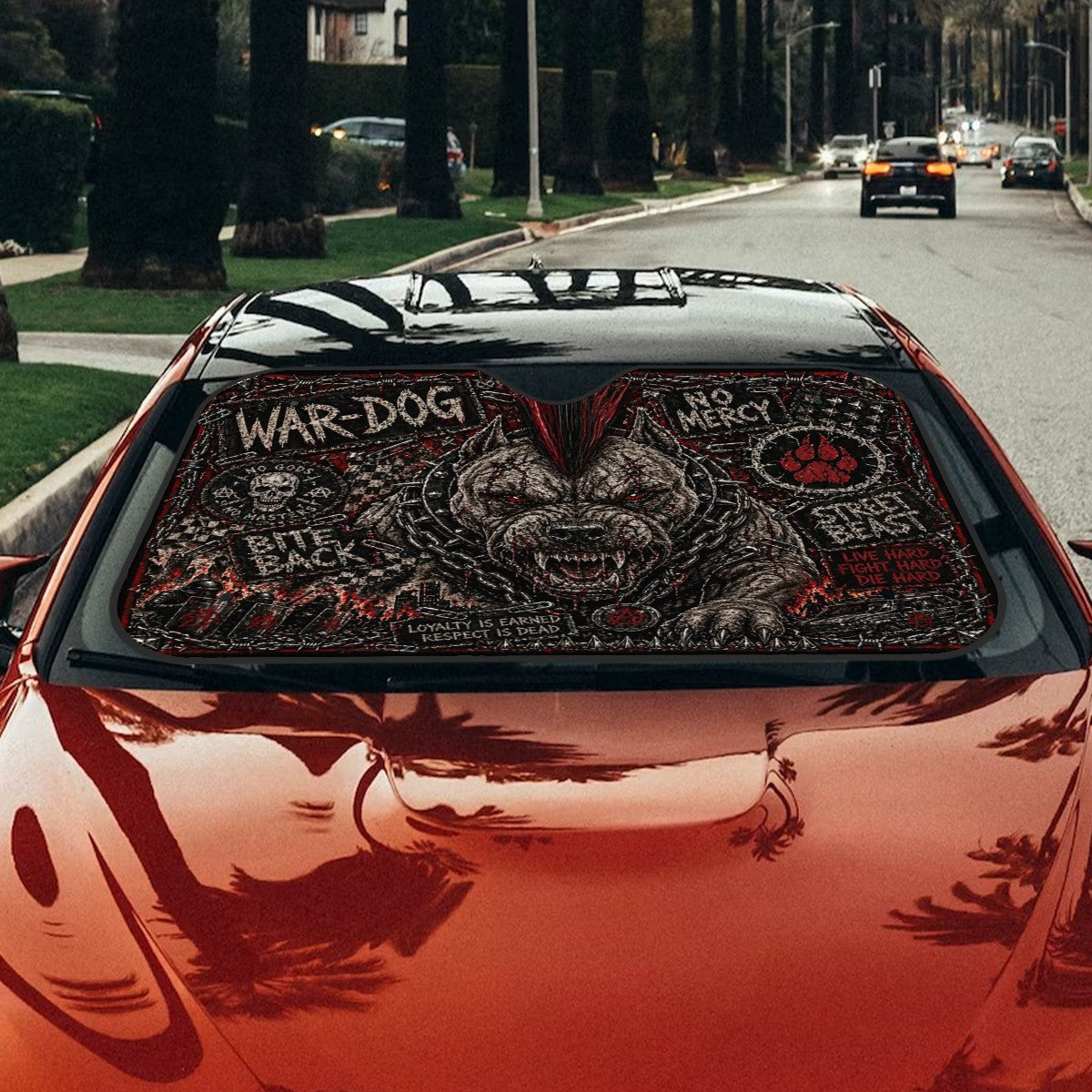 Punk Auto Sonnenschutz, Punkgraf Windschutzscheibenblende WAR DOG Auto Sonnenblende Frontscheiben Sonnenschutz