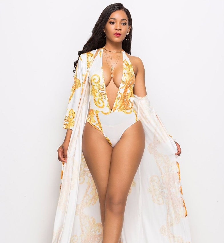 Muschibitch Badeanzug mit Strandmantel, Luxus Designer Badeanzug, Resort Wear, Beach Club Outfit