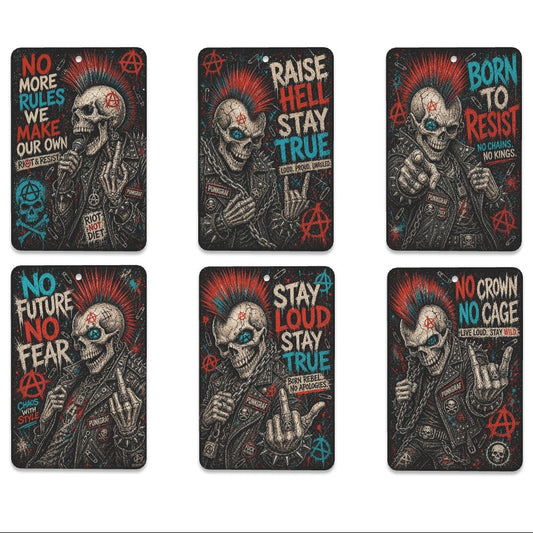Auto Lufterfrischer Punk, Punkgraf Duftbaum Set, Gothic Auto Deko, 6 Duftkarten mit Rebel Motiven
