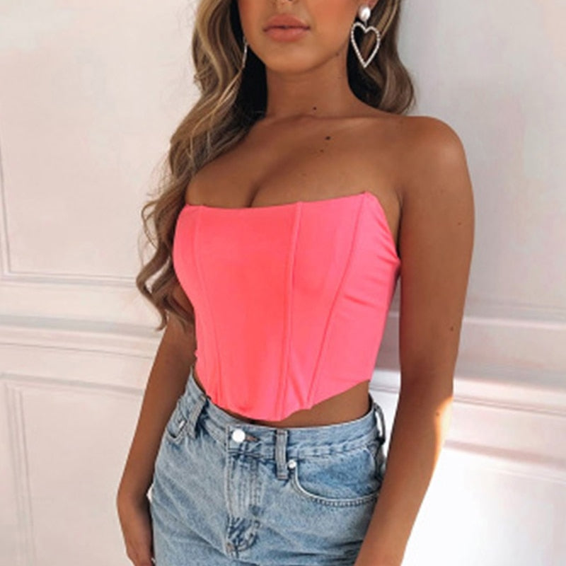 Muschibitch Corset Top – Sexy Bandeau Gothic Crop Top Damen Schwarz Pink Rot